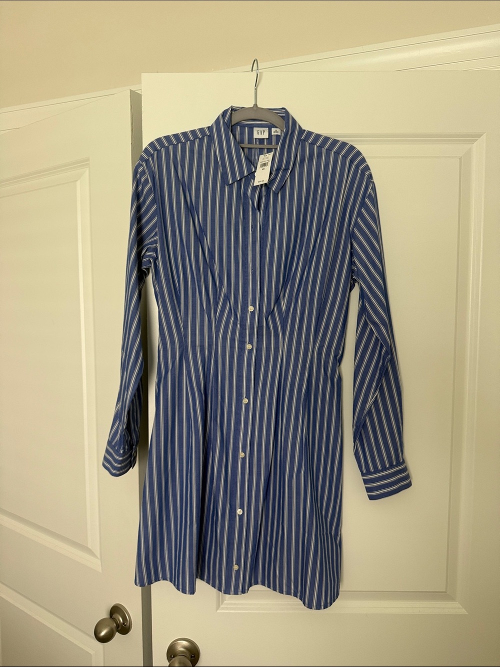 GAP Blue and White Striped Button-Up Shirt Dress